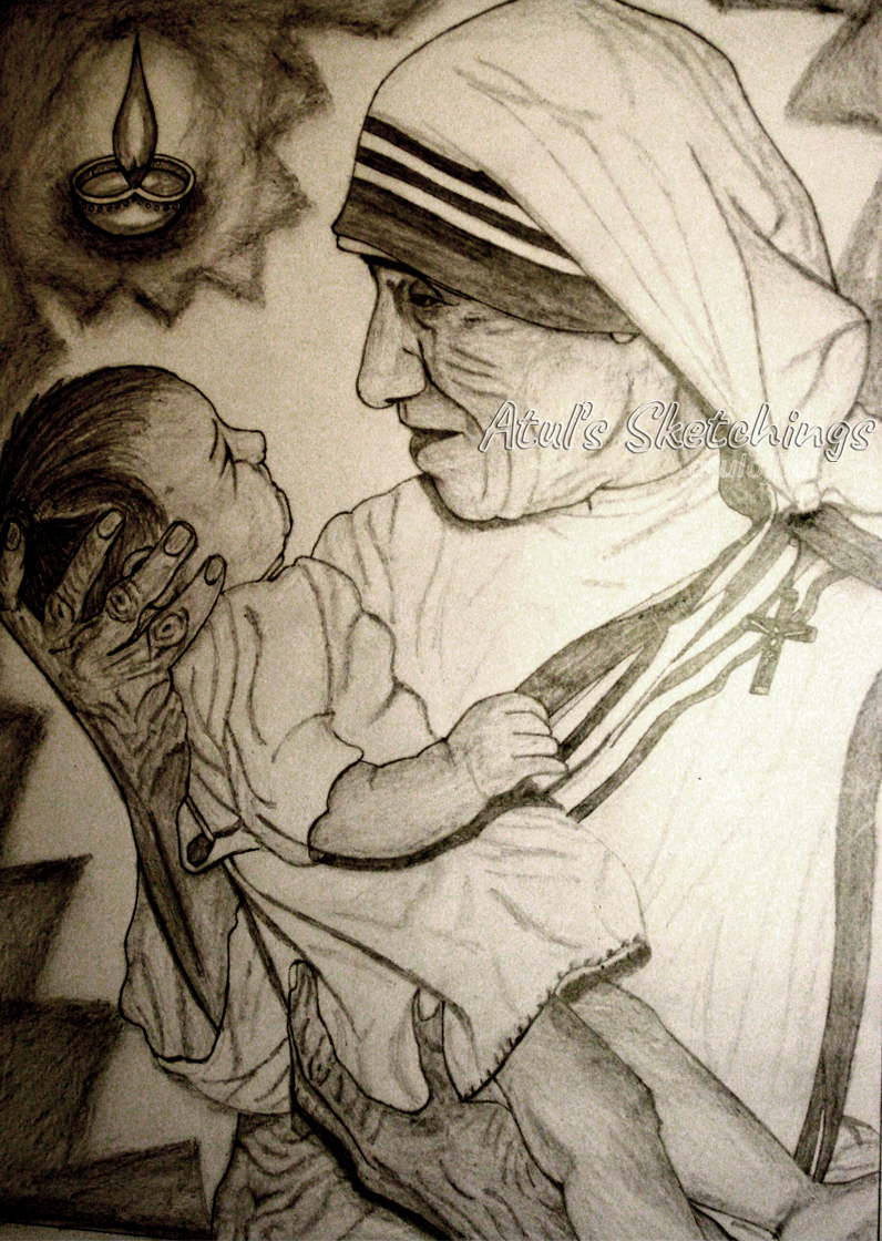 Mother Teresa Pencil Sketch, Drawing, Realistic Art